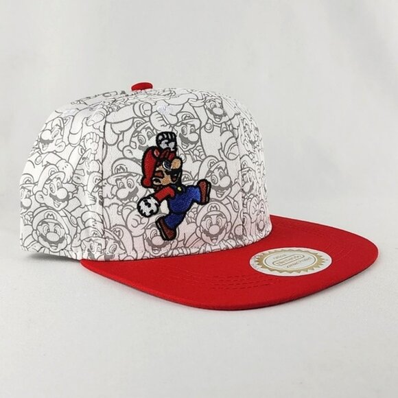 Nintendo Super Mario Snapback Adjustable Hat Cap Red White OS Fits Most - Picture 4 of 16